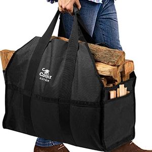 Cougar Outdoor Firewood Carrier Log Holder (Black) – Waterproof Firewood bags, Extra Large Capacity, Heavy Duty Canvas, Camping, Wood Fire Stove and Fireplace, Best Bag for Him