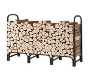 CALIDOLA 8ft Heavy Duty Indoor Outdoor Firewood Storage Log Rack with Cover Combo Set Black