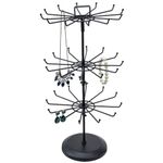 MyGift 3 Tier Classic Matte Black Metal Jewelry Tree with 360 Degree Rotating Arms, Spinning Necklace and Bracelet Tower Display Stand with 36 Hooks and Top Card Holder