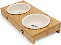 Pfotenolymp® 2X Cat Food Bowls for Feeding Station Made of Bamboo - Ceramic Cat Bowl - Cat Bowl - Cat Feeding Bowls - Indoor Pet Food Bowl