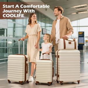 COOLIFE 5-Piece Luggage Set – Lightweight Suitcases with TSA Lock, 360° Wheels, Beige