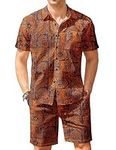 COOFANDY Men's Beach Outfits Sets Retro Print Shirt Short Sleeve Casual Vintage Aloha Shirt Suits