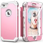 IDweel for iPhone 6S Case, for iPhone 6 Case with Screen Protector(Tempered Glass),3 in 1 Shock Absorption Heavy Duty Hard PC Covers Soft Silicone Full Body Protective Case for Girls,Pink/Light Grey