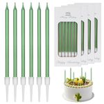 LFBEST 24Pcs Birthday Candles for Cakes, Long Birthday Candles for Cake with Holders, Birthday Cake Candles for Birthday Wedding Baby Shower Girls Party Decoration(Green)