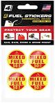 Mixed Fuel Sticker 50:1, 2 Cycle Labels for Outdoor Fuel Power Equipment - Weather Proof, Extreme Stick, Commercial Grade Labels by Fuel Stickers - USA Made (1" Round), 4 Labels