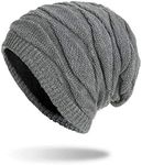 Home-Mart Winter Beanie Hat Men Warm Knit Long Slouch Skull Cap Thermal with Soft Fleece Lining(Gray)