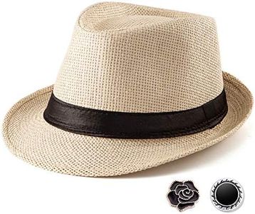 LADYBRO Mens Straw Fedora Hats Men Pack of 3 Sun Hats Beach Hat Trilby (Beige 036)