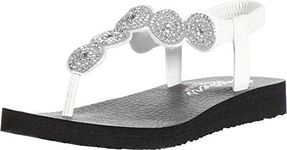 Skechers Women's Meditation-Stars & Sparkle-Circular Rhinestone Slingback Thong Flip-Flop, White, 9