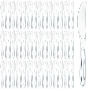 Prestee 100 Clear Plastic Knives Heavy Duty Plastic Silverware Knives, Fancy Plastic Cutlery, Elegant Disposable Knives Pack, Bulk Disposable Flatware, Plastic Utensils Set, Nice Disposable Silverware