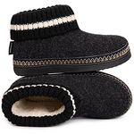 EverFoams Women's Bootie Slippers Non-slip Comfy Winter Indoor House Shoes with Knitted Collar Black, 6 UK