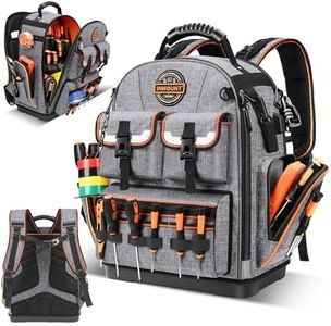 LOKASS Tool Backpack Heavy Duty, 18.5 in, 56 Pockets, Molded Bottom, Gray