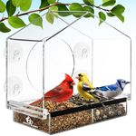 Gray Bunny Window Bird Feeder with Strong Suction Cups – Bird House Window Bird Feeders for Viewing Squirrel Proof Clear Bird Feeder Window with Drain Holes, Removable Tray, Large Seed Capacity
