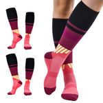 2 PAIRS Compression Socks for Women Men Medical Compression Stockings 15-20mmHg Athletic Flight Socks for women Men for Running Varicose Veins Sport Nursing (Red, M(5-7.5))