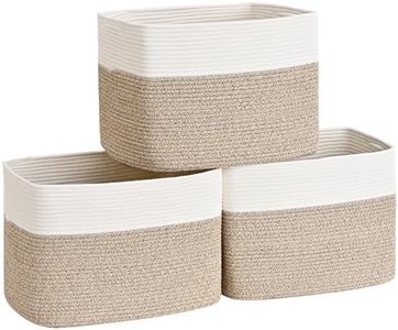 Degeyoyo 3 Pack Cube Storage Bin, 17”x12”x12” Cotton Rope Woven Baskets for Organizing Toys Clothes Towels, Square Gift Storage Baskets for Shelves, Nursery, Closet, Bathroom, Pantry (White & Jute)