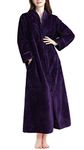 Soojun Women's Waffle Fleece Soft Zip Up Front Bathrobe, Dark Purple, Large-X-Large