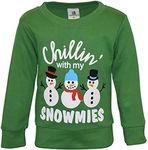 Unique Baby Boys Long Sleeve Pull Over Sweatshirt Christmas Snowmies Green 10 Years