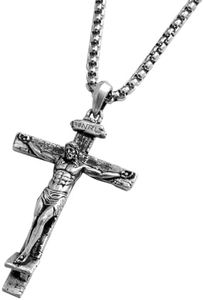 BGCOPPER Sterling Silver Crucifix Pendant Necklace for Men Women, Jesus Cross Necklace for Boy Christmas Gift
