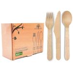 WoodGrid 300pcs Disposable Cutlery Set-6.29 inches 100x Wooden Spoons, 100x Wooden Forks & 100x Wooden Knives Reusable & Biodegradable Travel Cutlery Set for Kids, Parties, Camping, Weddings & Picnic