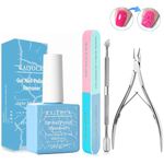 Gel Nail Polish Remover with Cuticle Pusher and Cuticle Nippers & Nail File, Professional Acrylic Powder Nail Polish Remover,Remove Nail Polish in 3-5 Minutes, No Soaking or Wrapping (1 Pcs set)