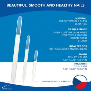 Mont Bleu Crystal Nail File Set – 3 Rainbow Glass Files in Pouch, Handmade