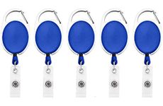 FEDUS 5Pcs ID Badge Card Holder Oval Pulley Retractable Reel Blue