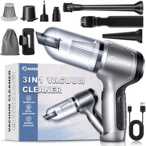 Saker 3 in 1 Vacuum Cleaner Wireless Handheld Mini for Car,Multifunctional Brushless Motor 12000PA High Power with USB,Portable Handheld Car Vacuum Cleaner for Keyboard Cleaning,Outdoor and Pet Hair