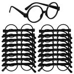 16Pcs Plastic Glasses Frame No Lenses for Kids,Round Pretend Glasses Frame for Cosplay Birthday Costume Party (Black)