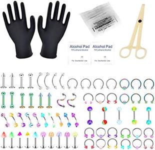 78PCS Body Piercing Kits Stainless Steel Acrylic 14G 16G Labret Lip Cartilage Daith Belly Button Rings Tongue Nose Septum Piercing Jewelry Needles Clamps Tools