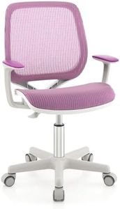 Costway Kids Desk Chair, Ergonomic Children Study Computer Chairw/Height Adjustable, Soft Filling Sponge, Sit-Brake Wheels, Breathable Mesh Swivel Task Student Chair 6-15 Years Old for Home (Purple)