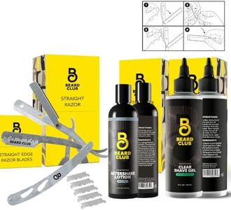 Beard Club Straight Razor for Men, Shaving Gel & Aftershave for Men – Hydrating Mens Shave Cream, Soothing After Shave Lotion & Navajas Para Barbero - Barber Straight Edge Razor Kit - Gift Kit