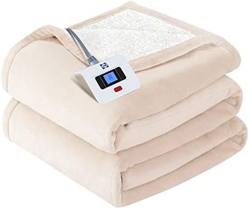 SEALY Electric Blanket Twin Size, Flannel & Sherpa Heated Blanket with 10 Heating Levels & 1-12 Hours Auto Off, Fast Heating Blanket, Machine Washable, Beige, 62x 84 Inch