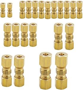 Legines Brass Compression Tube Fitting, Comp Union Coupling Assortment Kit 1/8", 3/16", 1/4", 5/16", 3/8" & 1/2" 6 Sizes (22 Pcs)