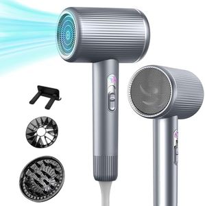 Oskuglin Seche Cheveux, 2400W Seche cheveux Ionique, 3 Chauffage/2 Vitesses avec Buses, Séchage Rapide, Léger Sèche-cheveux pour Salon à Domicile Voyage Femme Enfants (Gris)