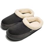 NewDenBer Men's Warm Memory Foam Slippers Suede Plush Fleece Lined Slip on Indoor Outdoor Clog House Shoes (Black/Dark Grey,8-8.5 D(M) US)