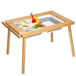 MUHYHY Toddler Sensory Table,Pine Wood Water and Sand Table with Lid and 2 Storage Bins,Kids Table for Play Study Dining Toys Storage,Adjustable Height,Indoor Outdoor Kids Play Table