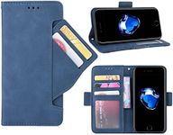 GoshukunTech Case for iPhone 7,for iPhone 8 Case,for iPhone SE 2020/iPhone SE 5G 3rd Gen Wallet Case[5 Card Slots Leather Wallet] Soft TPU Inner Case Flip Cover Stand Feature-Navy Blue