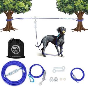 Supet Dog Runner for Yard, 10ft Dog Run Cable, 50ft Dog Zip Line for Backyard, Camping, Outside, Dog Trolley System for Large Dogs, Dog Tie Out Cable for Dogs up to 250lbs, Aerial Dog Run (Blue)