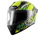 Vega Bolt Bunny an ISI Certified Lightweight Full Face Helmet for Men and Women Black Neon Yellow, Size: M(57-58 cm)