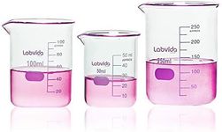 Labvida Upgrated 3 Size Low Form Beaker Set, 50ml 100ml 250ml, 3.3 Boro Glass Beakers with Printed Graduation, LVA017