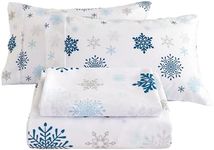 Mooreeke Christmas Holiday Full Sheets, Snowflake Printed Full Bed Sheet Set with Deep Pocket Non-Slip Fitted Winter Sheet