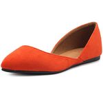 Ollio Women's Shoes Faux Suede Slip On Comfort Light Pointed Toe Ballet Flat, Orange, 8 UK