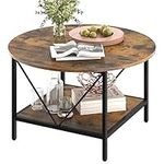 Yusong Round Coffee Table for Living Room, Farmhouse Circle Coffee Table with Storage Shelf, 2-Tier Modern Center Table