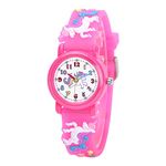 Clastyle Colorful Girls Pink Unicorn Watches Cartoon Animal Wrist Watches for Kids Under 10 with Silicone Bracelet