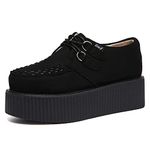 RoseG Women's Handmade Suede Lace Up Flat Platform Creepers Shoe Black Size8.5