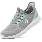 STQ Slip On Sneakers Women Hands Free Walking Shoes Arch Support Lightweight Comfortable Casual Ladies Tennis Shoes for Maternity Pregnant, Light Grey Teal, Size 8