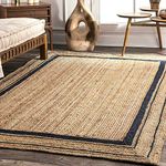 Ripaz Hand Braided Jute Rug Natural with Black Line Rectangle Area Handmade Rug for Home Decor (180 x 240 cm (6 x 8 ft))