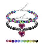 A Pair of Gear-shape Hematite Bracelets with Color Changing Thermo Sensitive Mood Heart Charms, Couples Love Heart Bangles Gifts, Hematite, hematite