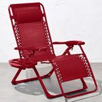 Best Choice Products Adjustable Zero Gravity Chair, Monochromatic Color Folding Patio Recliner w/Side Tray, Headrest - Ruby