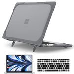 Batianda Heavy Duty Case for 12.4 inch Microsoft Surface Laptop Go 2 2022 / Laptop Go 3 2023 Release,Shockproof Protective Cover with Fold Kickstand for Enhanced Durability & Keyboard Cover, Grey