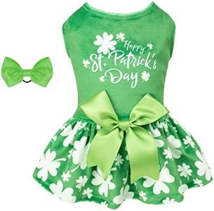 CuteBone St.Patrick's Day Dog Green Dress Velvet for Small Dogs Girl Puppy Dresses Clover Dog Clothes CVA14L-D
